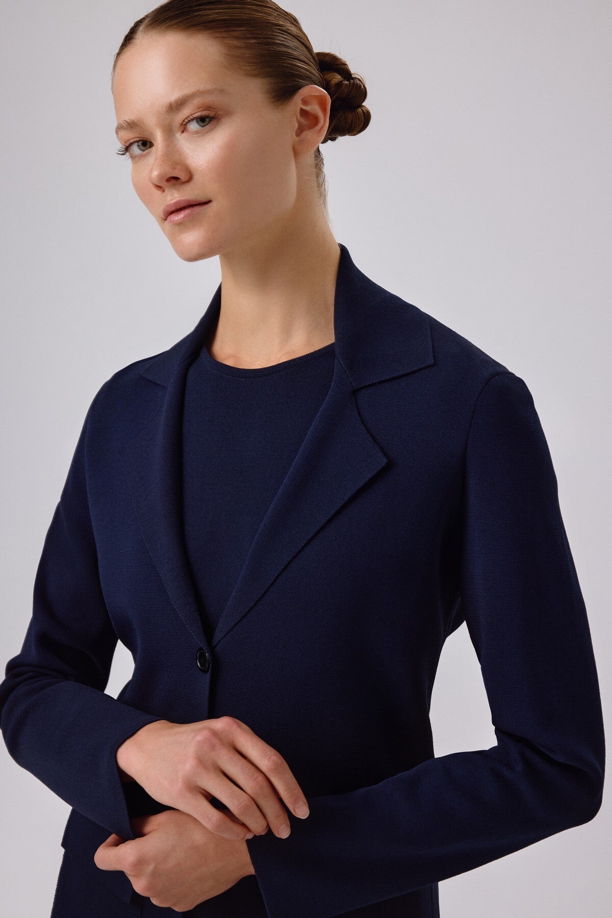 Navy Blue V-Neck Button-Up Women's Jacket