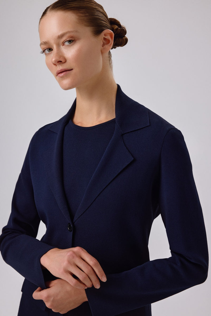 Navy Blue V-Neck Button-Up Women's Jacket