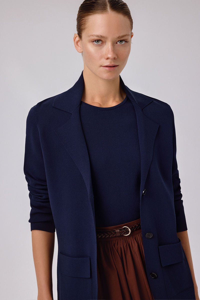 Navy Blue V-Neck Button-Up Women's Jacket