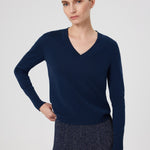 Navy Blue V-Neck Long Sleeve Women's Sweater