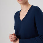 Navy Blue V-Neck Long Sleeve Women's Sweater
