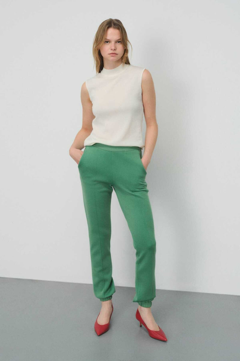 Elastic Waistband Green Women's Pants