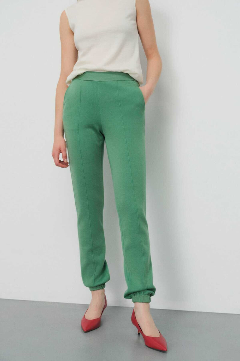 Elastic Waistband Green Women's Pants