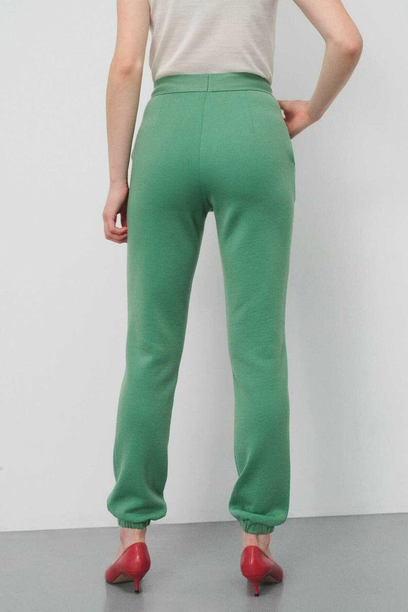 Elastic Waistband Green Women's Pants
