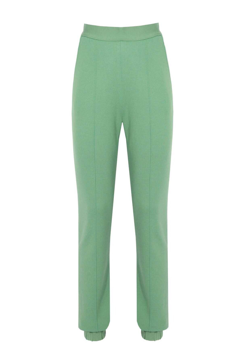 Elastic Waistband Green Women's Pants