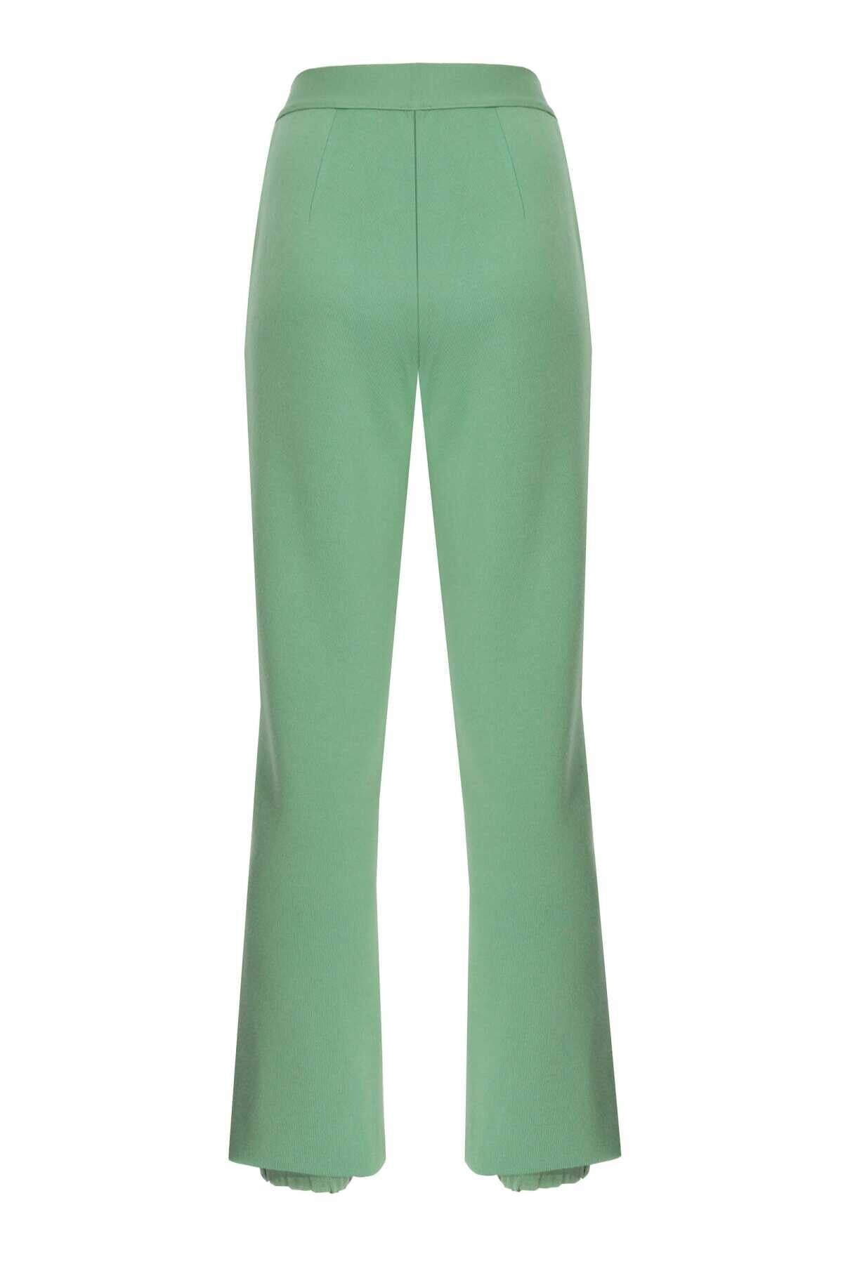 Elastic Waistband Green Women's Pants