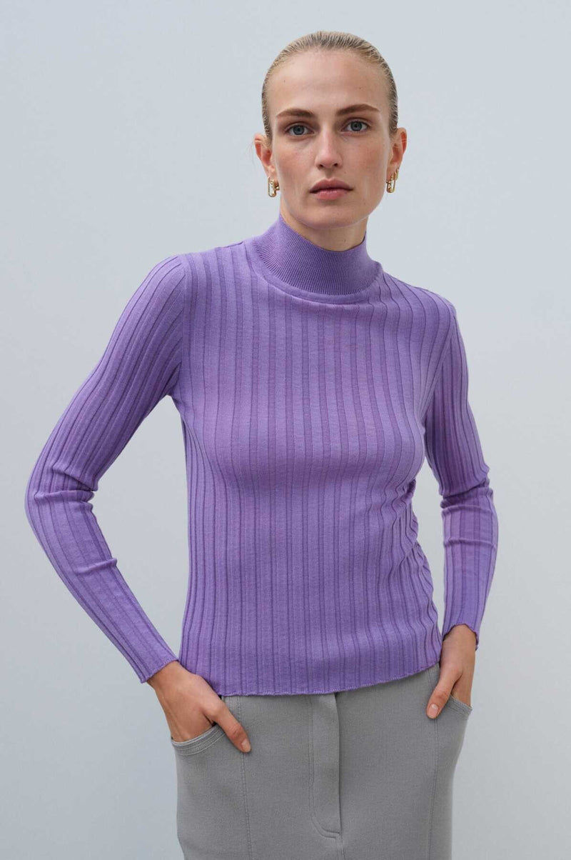 Lila Half-Turtleneck Ribbed Knit Women's Sweater