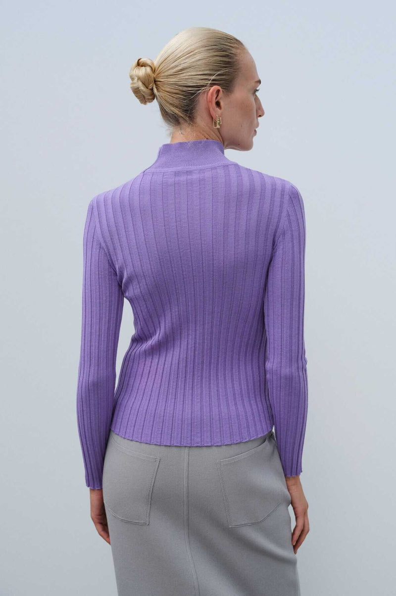 Lila Half-Turtleneck Ribbed Knit Women's Sweater
