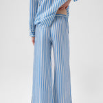 Women's Blue and White Striped Slit-Hem Pants
