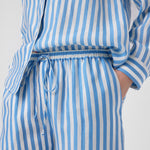 Women's Blue and White Striped Slit-Hem Pants