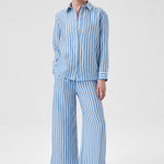 Blue and White Striped Long-Sleeved Women's Shirt