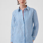 Blue and White Striped Long-Sleeved Women's Shirt