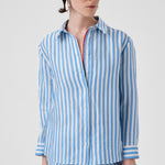 Blue and White Striped Long-Sleeved Women's Shirt