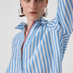 Blue and White Striped Long-Sleeved Women's Shirt