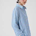 Blue and White Striped Long-Sleeved Women's Shirt