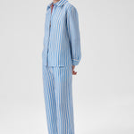 Blue and White Striped Long-Sleeved Women's Shirt