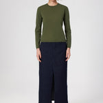 Long Denim Skirt with Front Slit