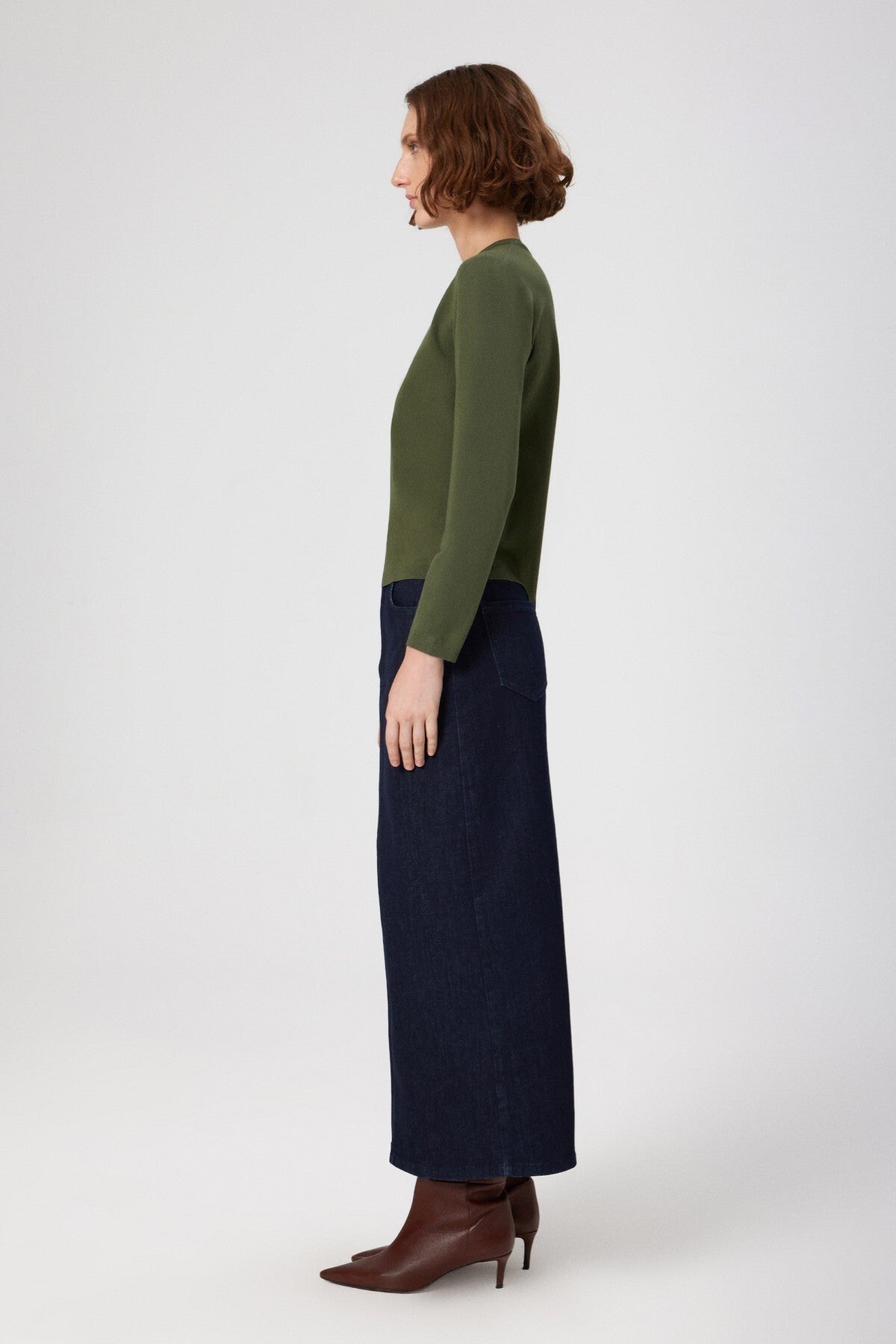 Long Denim Skirt with Front Slit