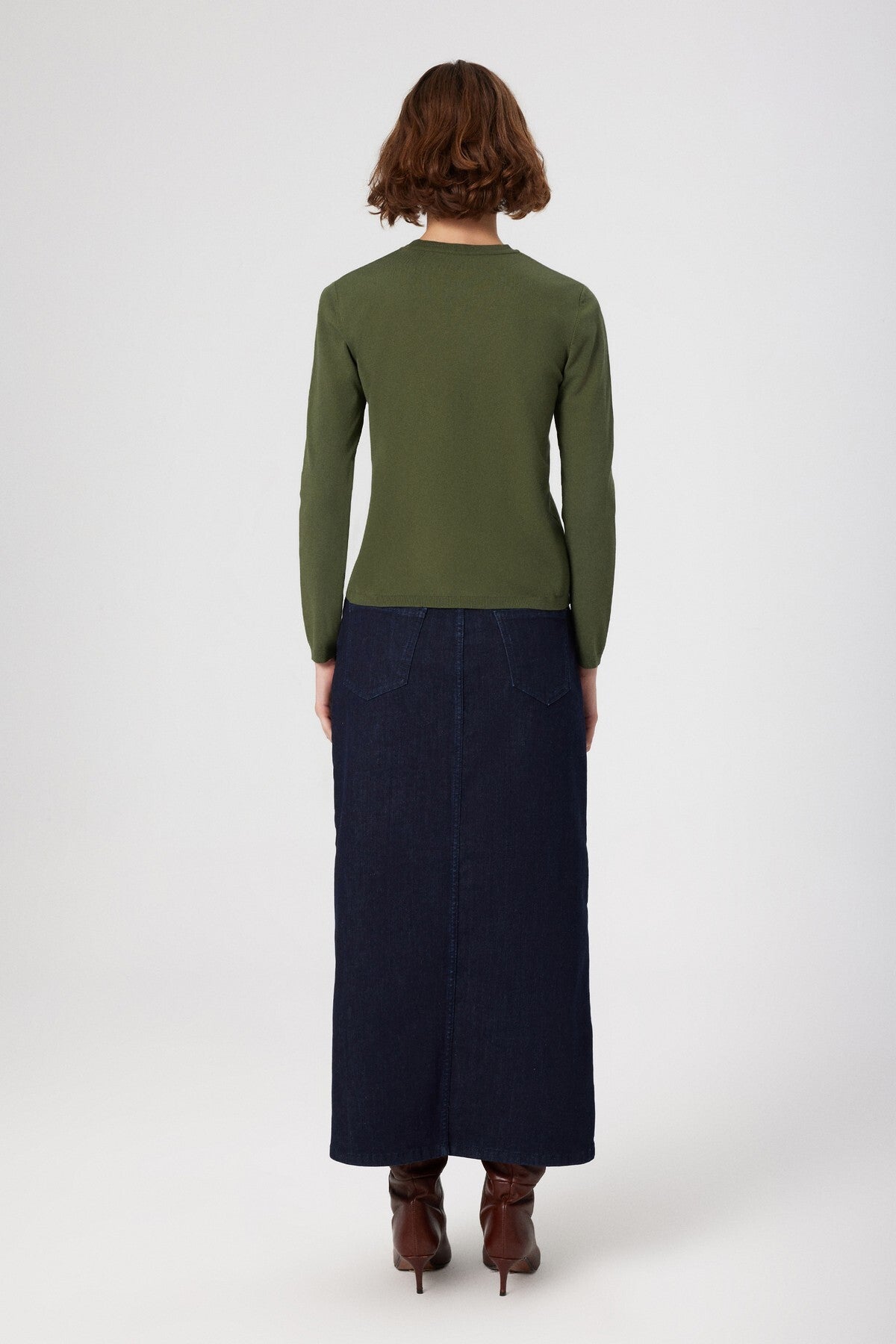 Long Denim Skirt with Front Slit