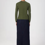 Long Denim Skirt with Front Slit