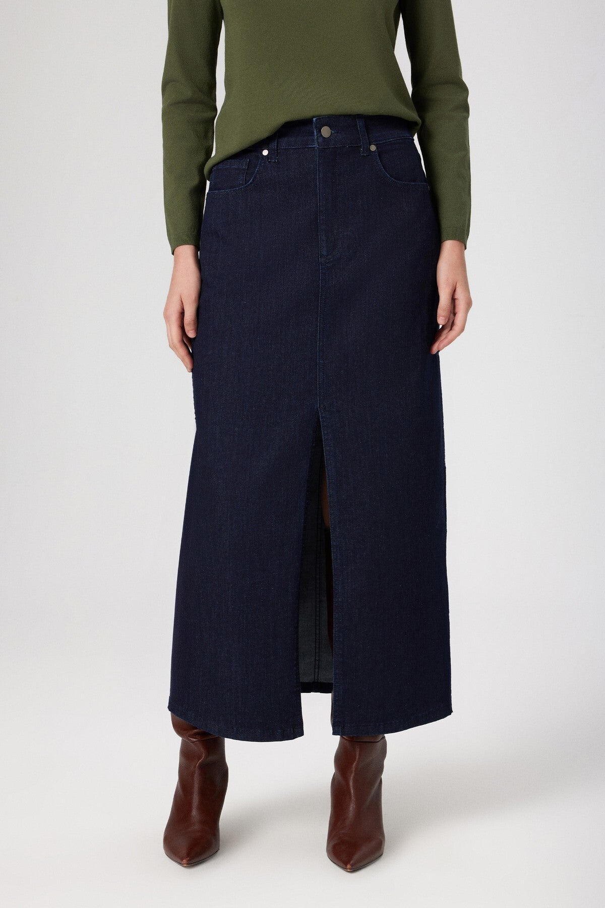 Long Denim Skirt with Front Slit