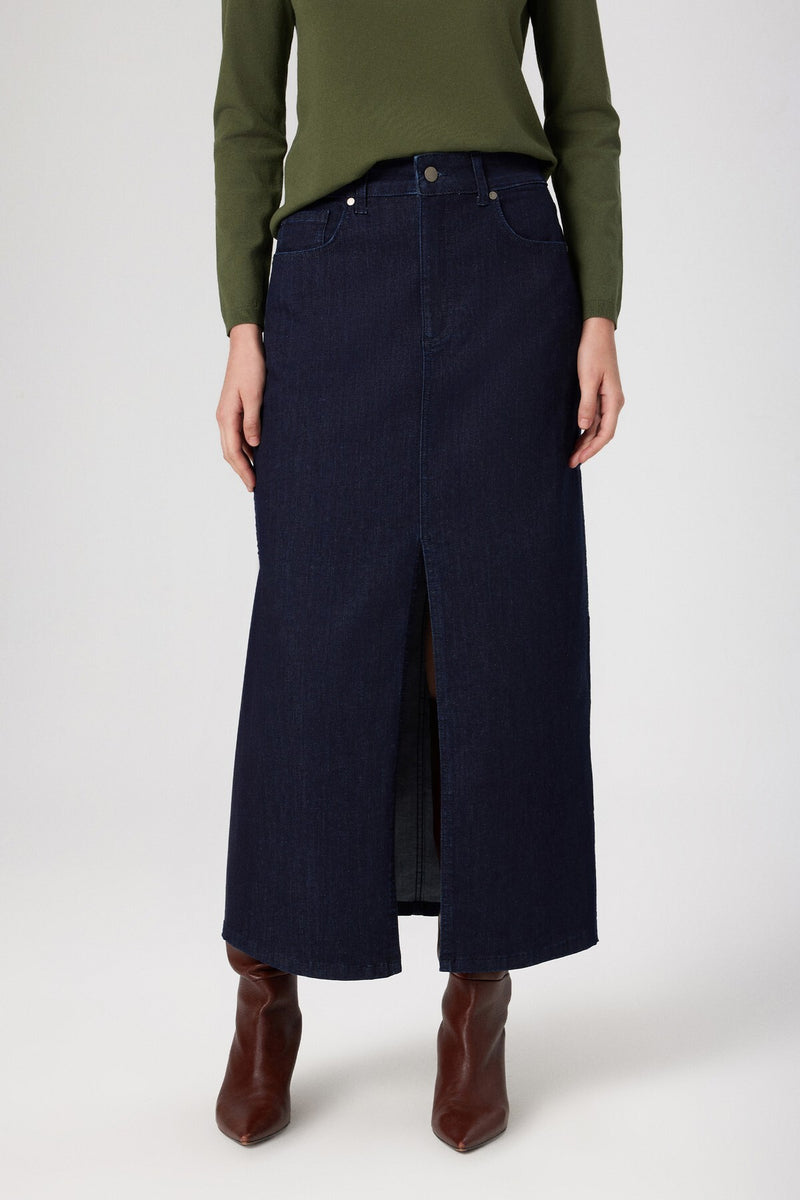 Long Denim Skirt with Front Slit