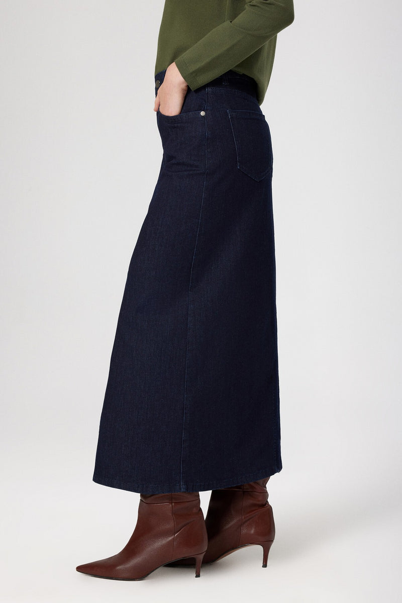 Long Denim Skirt with Front Slit