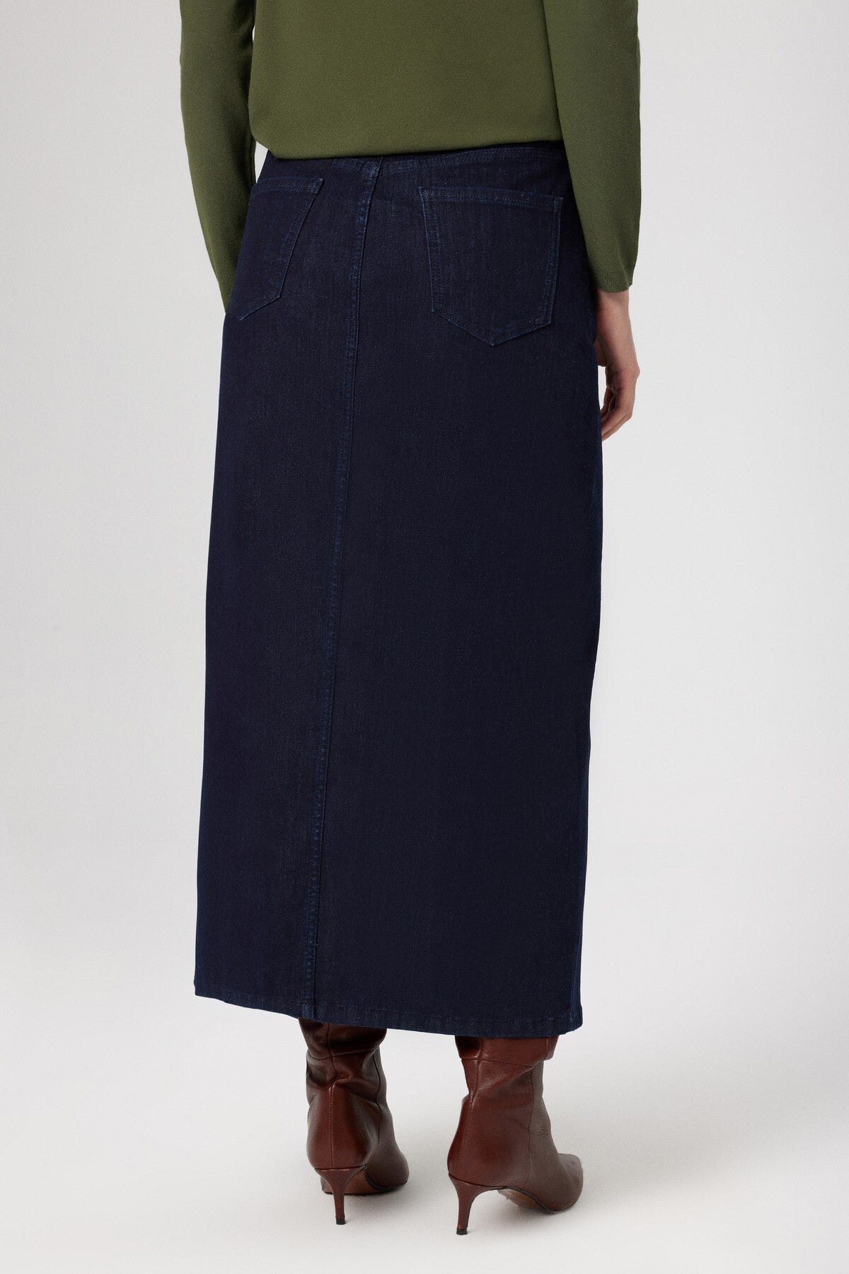 Long Denim Skirt with Front Slit