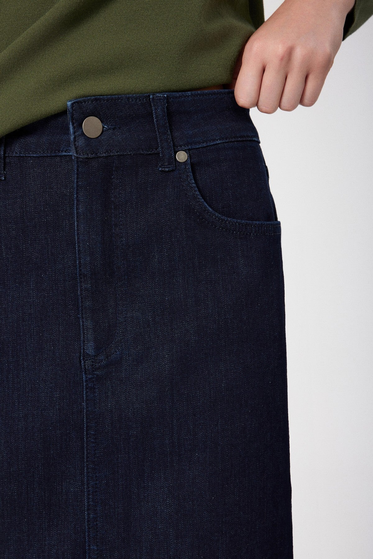 Long Denim Skirt with Front Slit