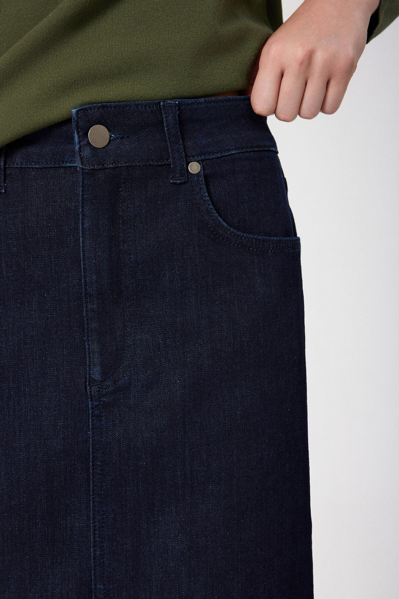 Long Denim Skirt with Front Slit