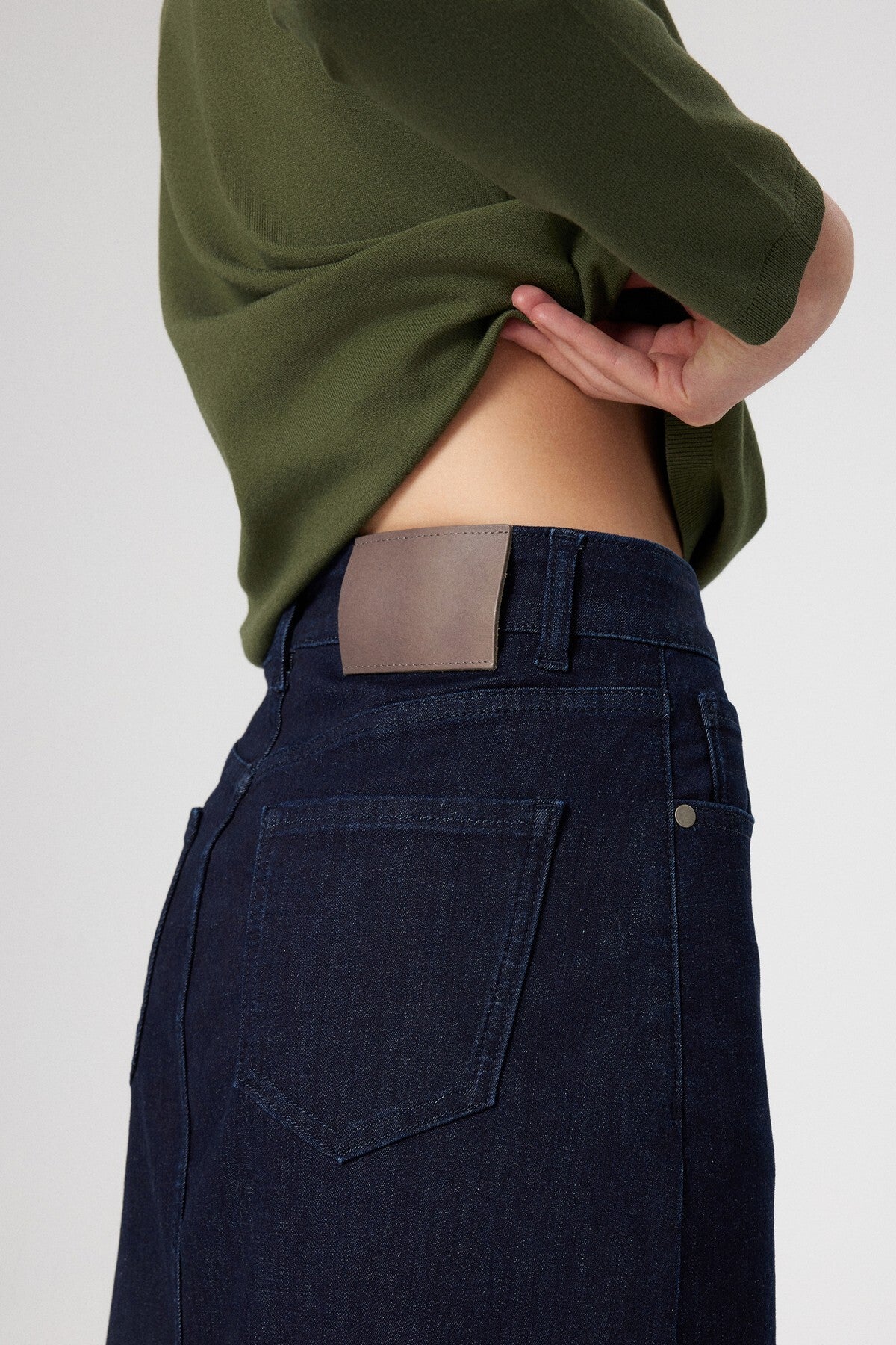 Long Denim Skirt with Front Slit