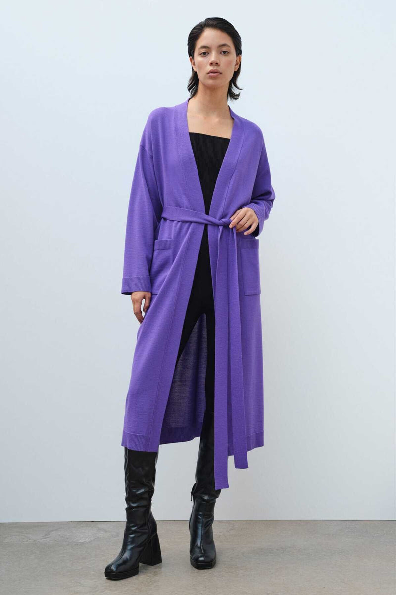 Long Women's Cardigan with Purple Belt