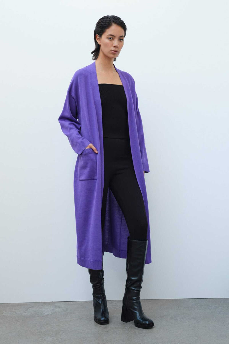 Long Women's Cardigan with Purple Belt