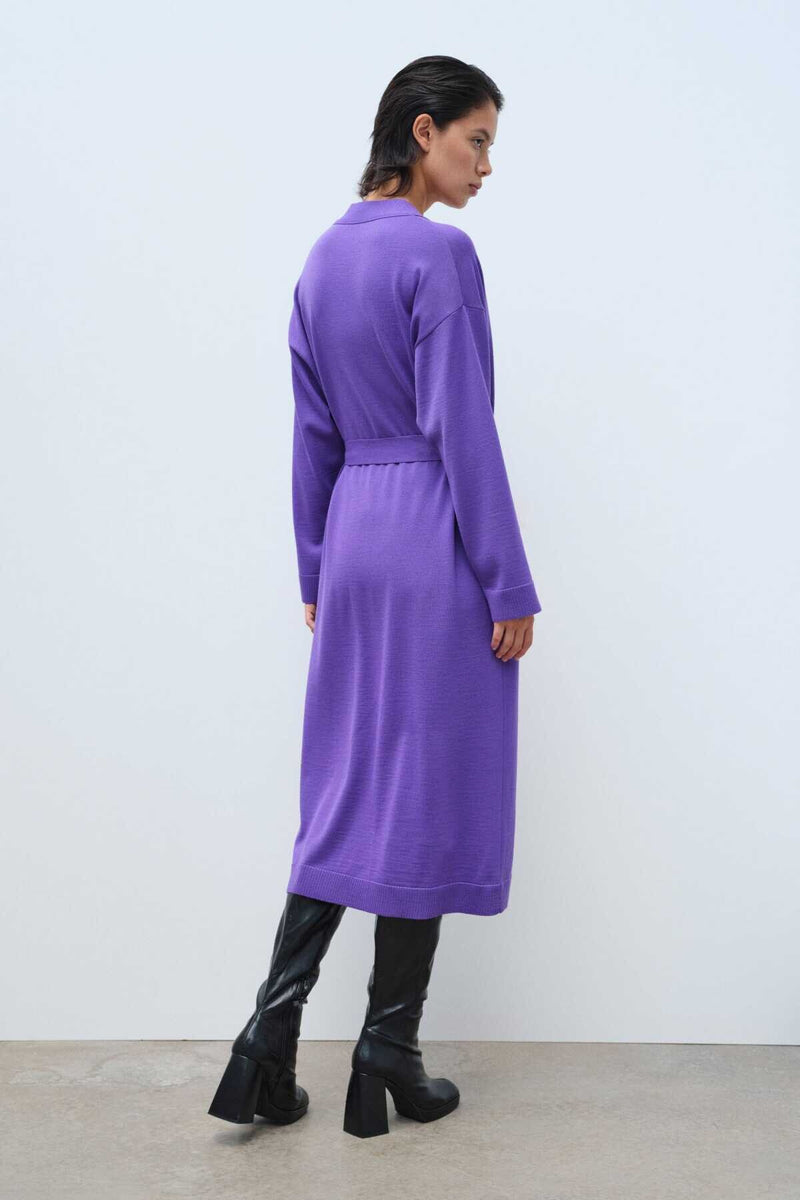 Long Women's Cardigan with Purple Belt