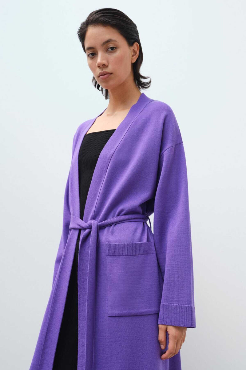 Long Women's Cardigan with Purple Belt