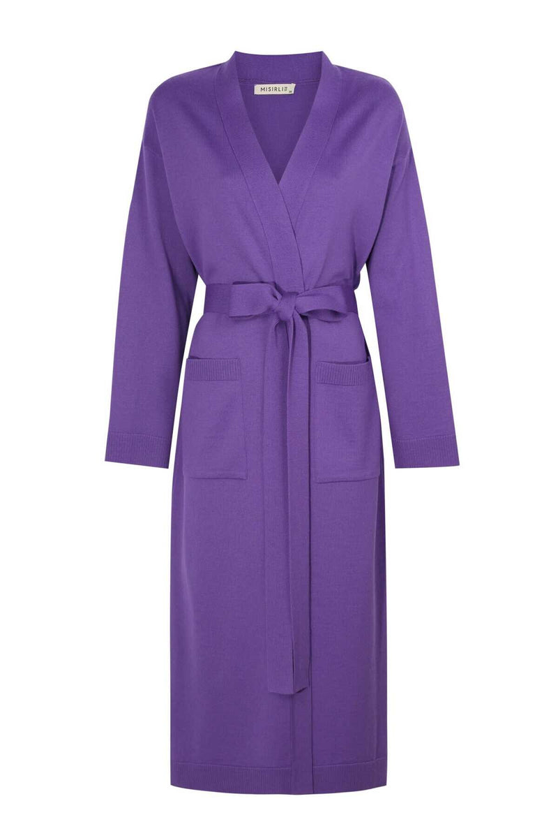 Long Women's Cardigan with Purple Belt