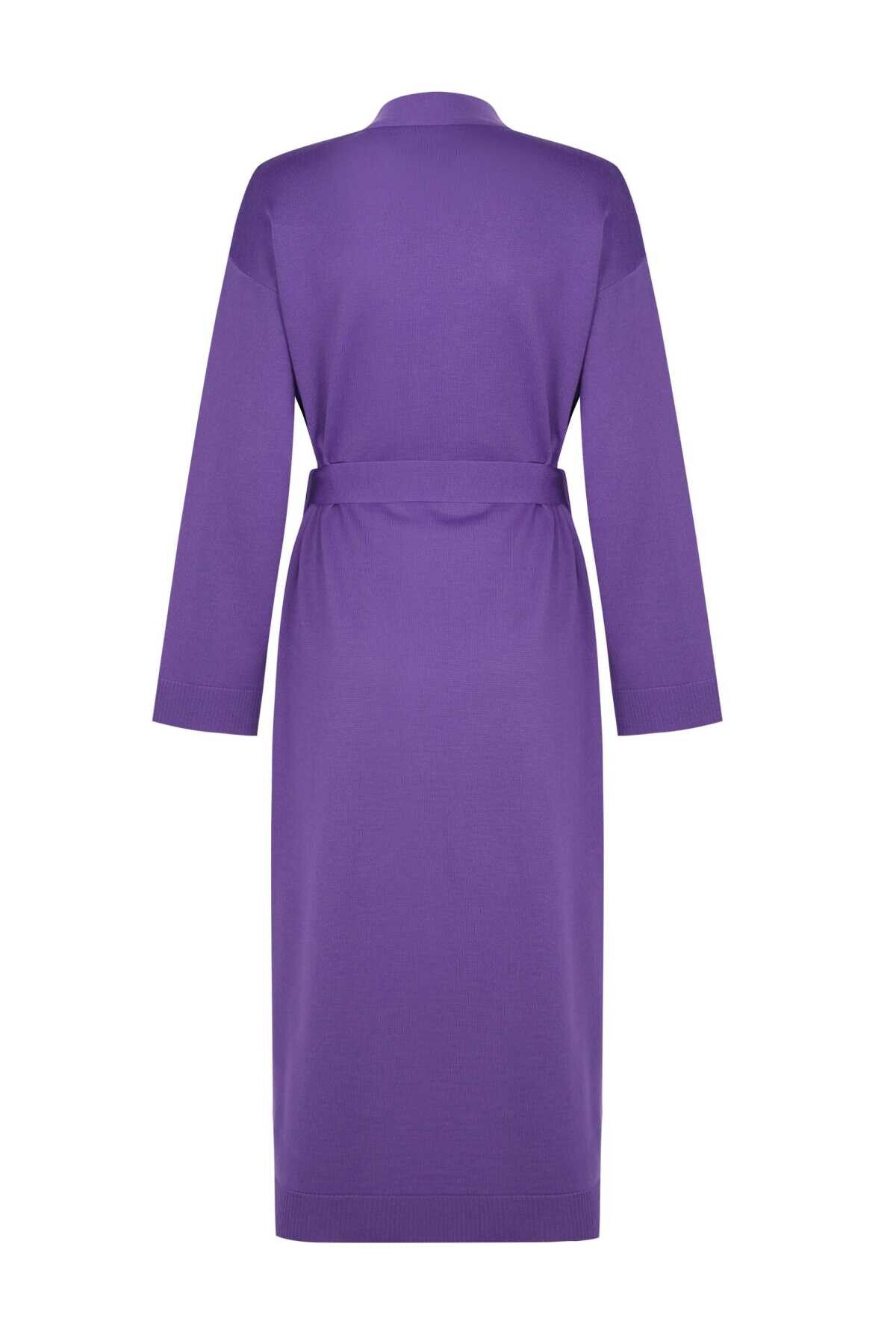 Long Women's Cardigan with Purple Belt