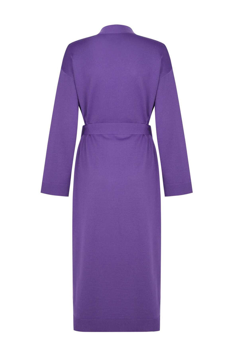 Long Women's Cardigan with Purple Belt