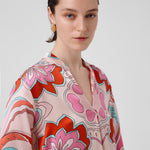 Women's Multicolor Patterned Shirt with Stand-Up Collar