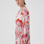 Women's Multicolor Patterned Shirt with Stand-Up Collar
