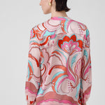 Women's Multicolor Patterned Shirt with Stand-Up Collar