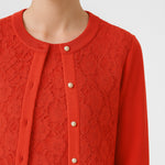 Women's Cardigan with Pomegranate Flower Lace Details and Buttons