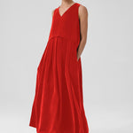 Pomegranate Flower Skirt Pleated Sleeveless Long Dress