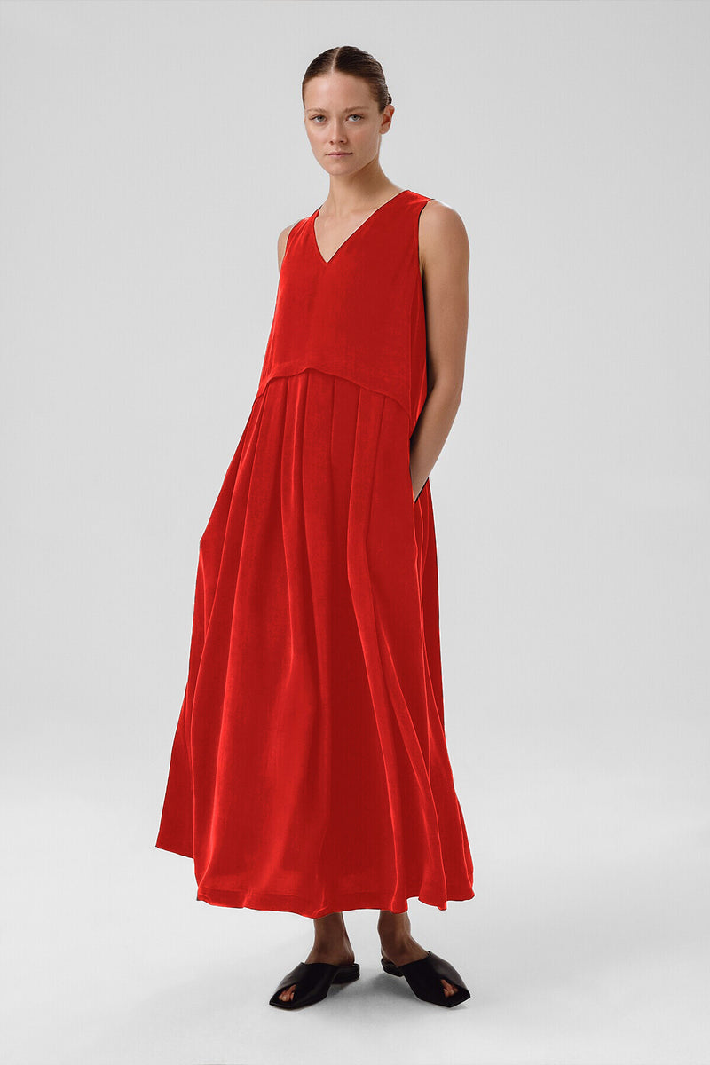 Pomegranate Flower Skirt Pleated Sleeveless Long Dress