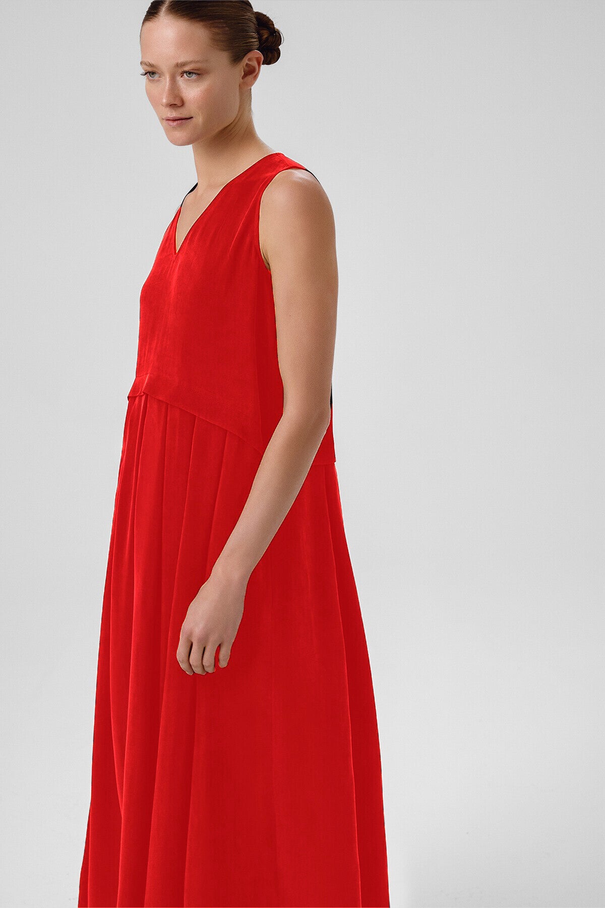 Pomegranate Flower Skirt Pleated Sleeveless Long Dress