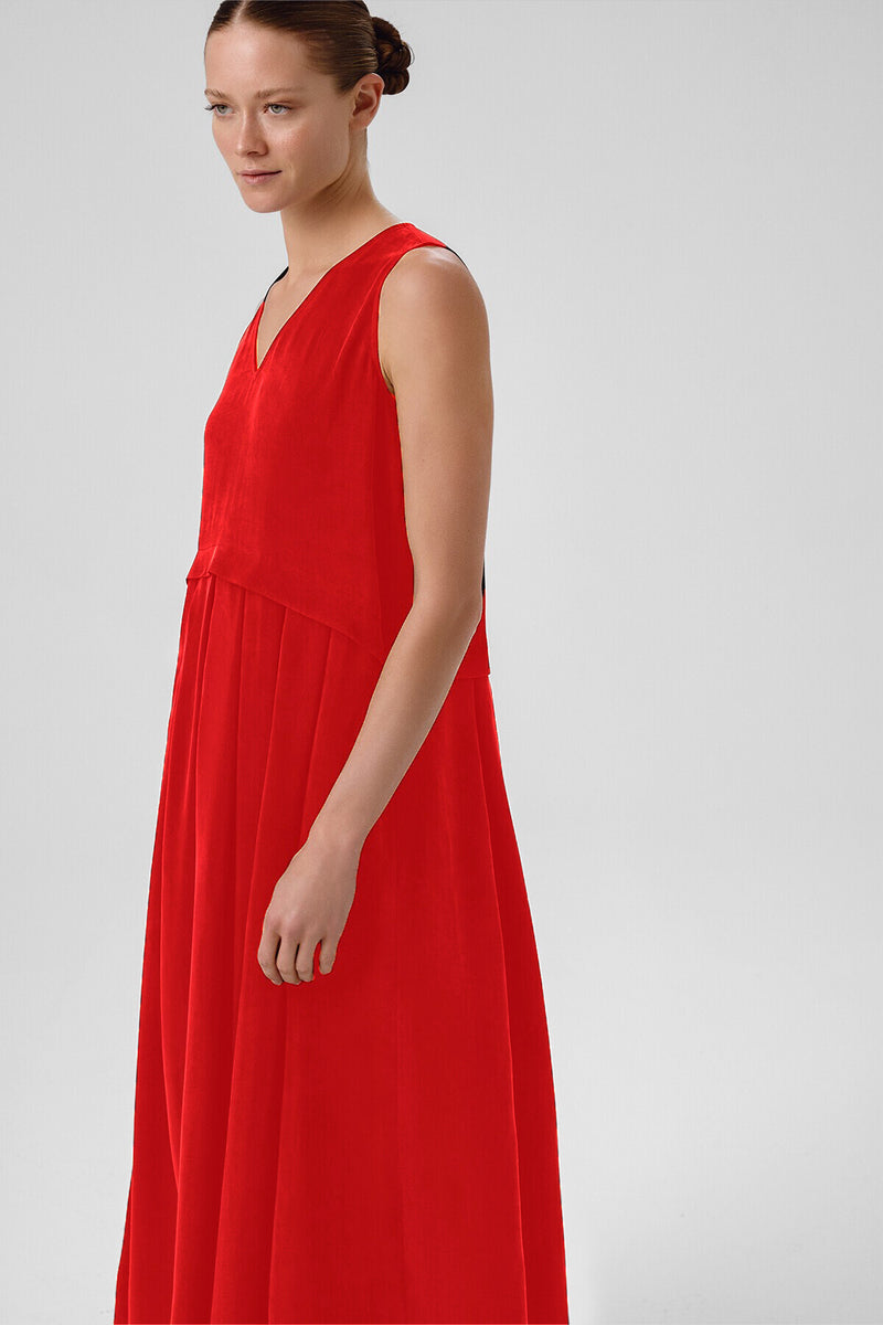 Pomegranate Flower Skirt Pleated Sleeveless Long Dress