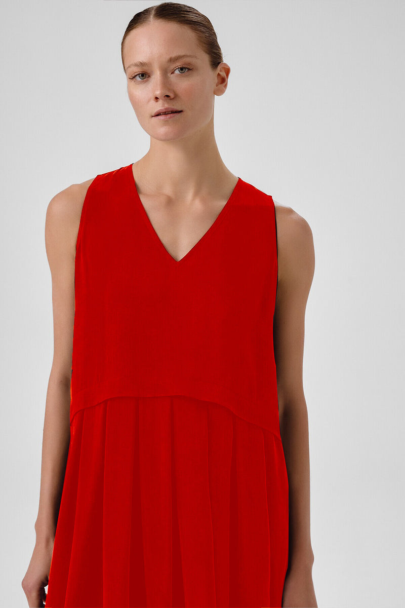 Pomegranate Flower Skirt Pleated Sleeveless Long Dress