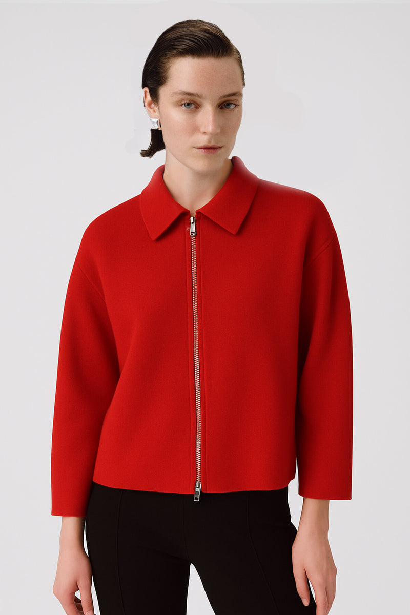Pomegranate Flower Shirt Collar Zippered Women's Jacket