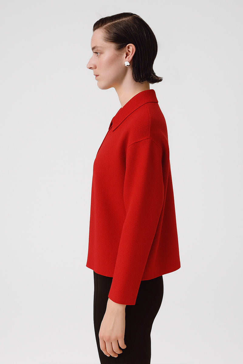 Pomegranate Flower Shirt Collar Zippered Women's Jacket