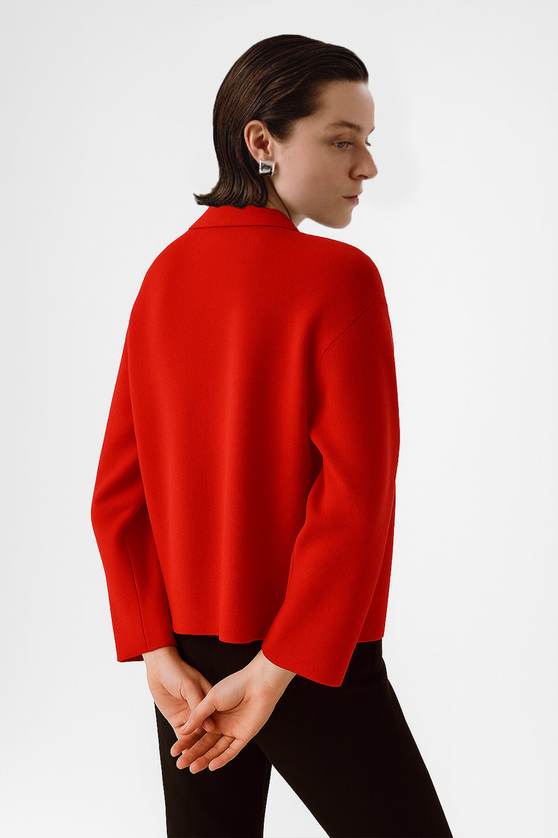 Pomegranate Flower Shirt Collar Zippered Women's Jacket